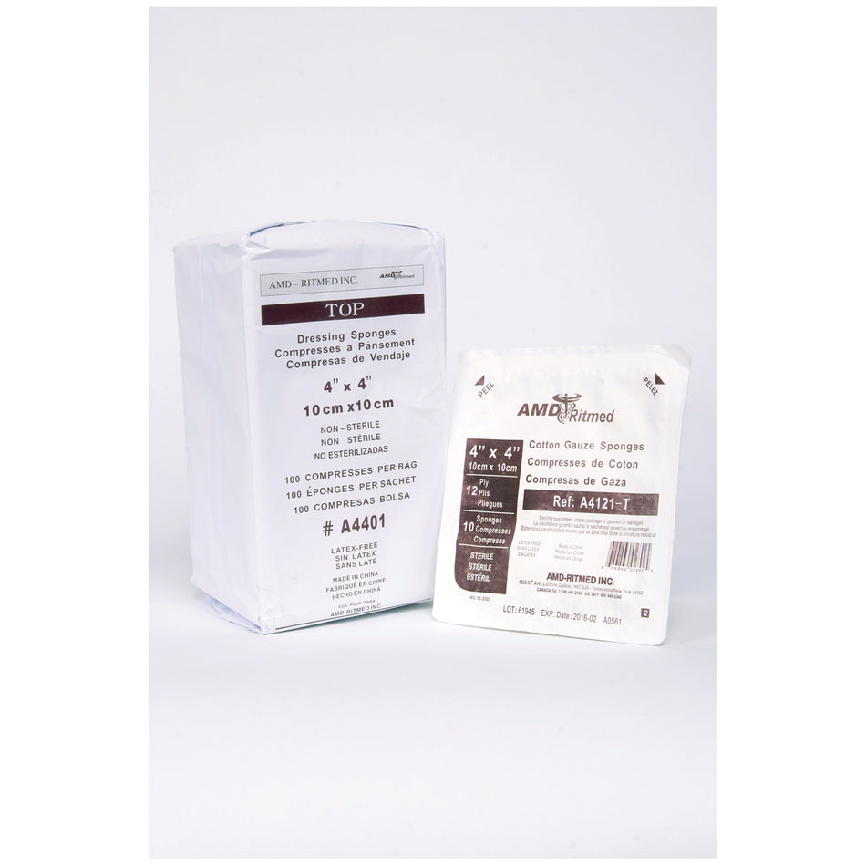 Amd Medicom Premium Gauze Sponges - Sterile 12-Ply, 8" x 4" - 100/PK, 12PK/CS