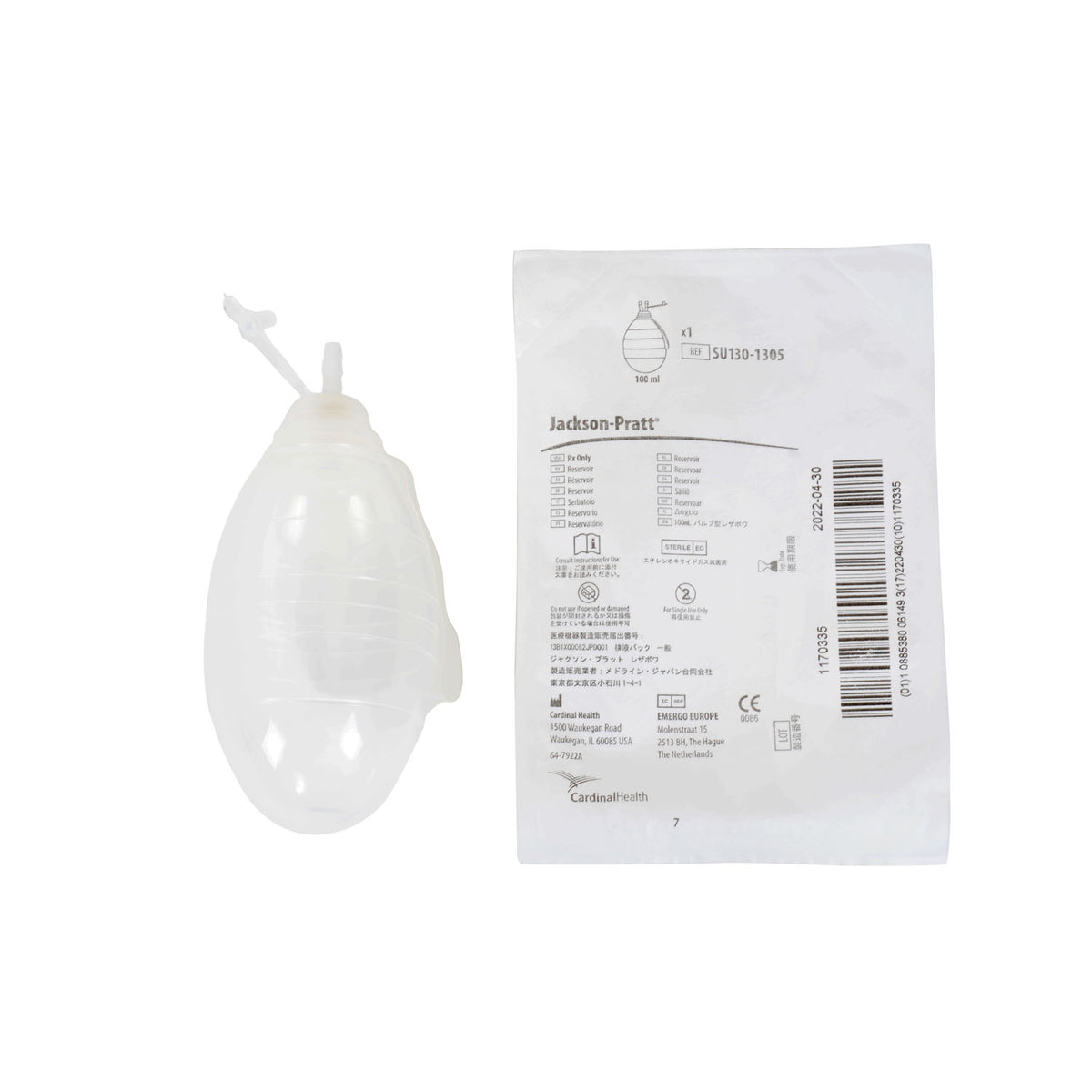Cardinal Health Jackson-Pratt 400CC Silicone Bulb Reservoirs - 19FR End Perforation
