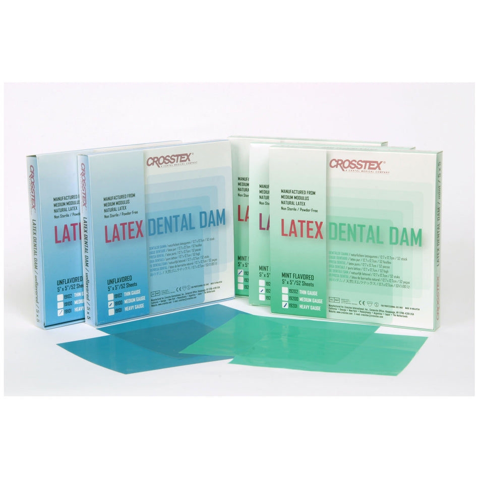 Crosstex Dental Dams - Blue, Unflavored, 5" x 5" - Medium