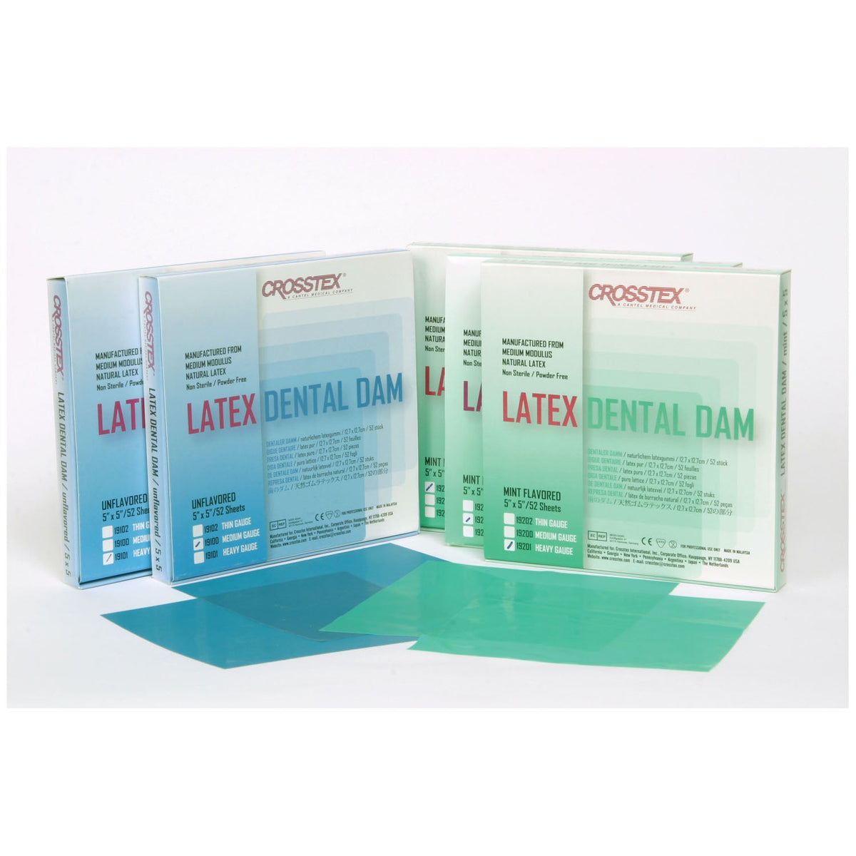 Crosstex Dental Dams - Blue, Unflavored, 5" x 5" - Thin