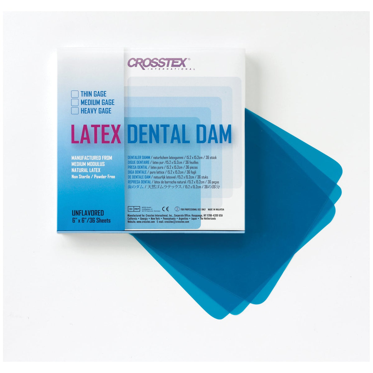 Crosstex Dental Dams - Blue, Unflavored, Thin