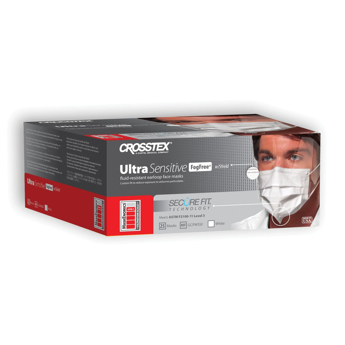 Crosstex Securefit Ultra Sensitive Earloop Mask with Splash Shield