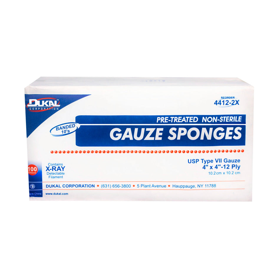 Dukal X-Ray Detectable Gauze Sponges - Non-Sterile, 4" x 4", 12-Ply