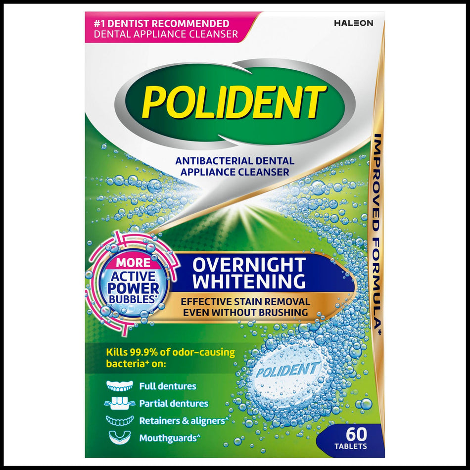 Haleon Polident Antibacterial Dental Appliance Cleanser - Overnight Whitening Cleanser