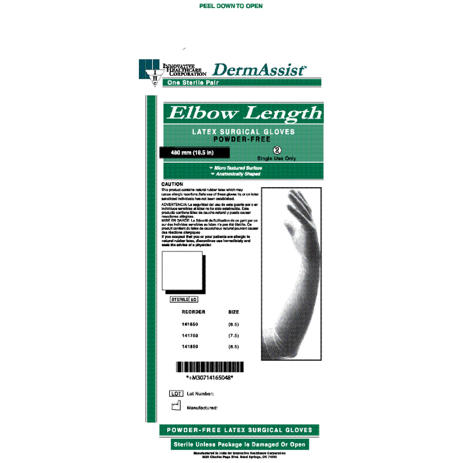 Innovative Dermassist Elbow Length Powder-Free Latex Surgical Gloves