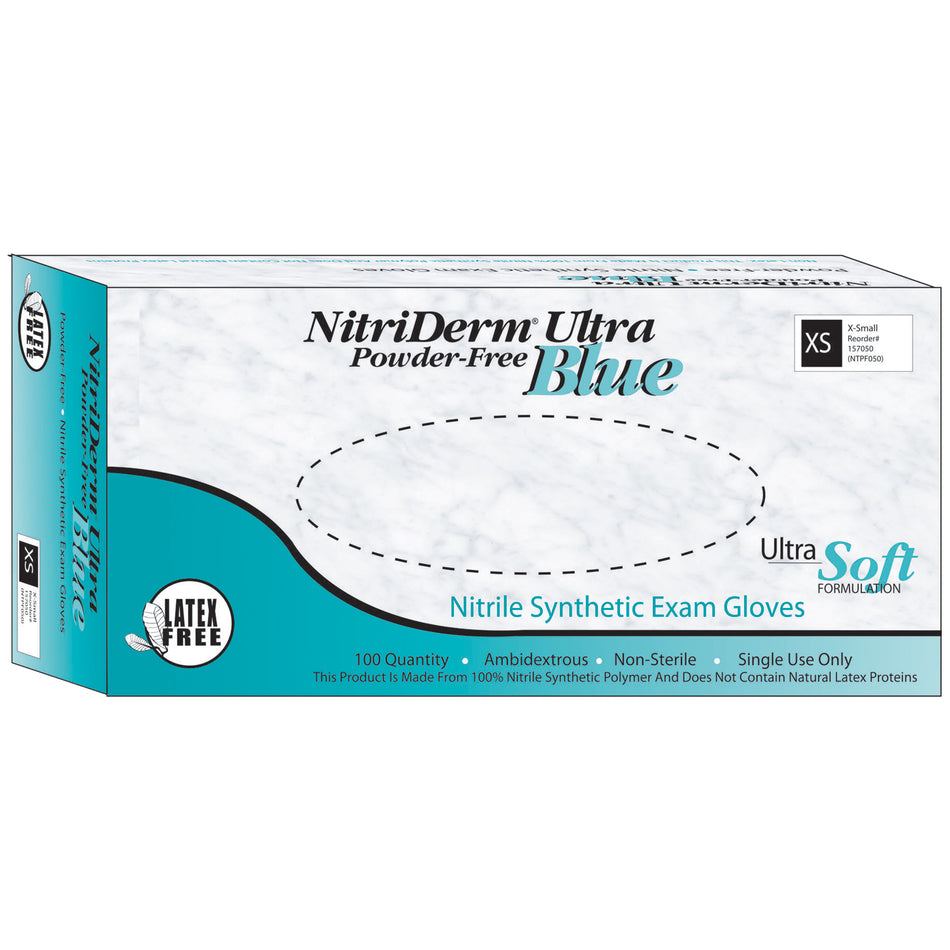 Innovative Nitriderm Ultra Blue Nitrile Synthetic Powder-Free Non-Sterile Exam Gloves