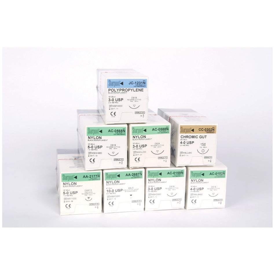 Surgical Specialties Looktm Office & Plastic Surgery Smallstitchtm Sutures - Nylon (Blue Mono, 18/45CM, CP1, 11MM 3/8 Circle)