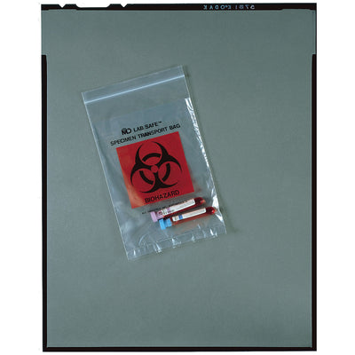 Medegen Lab Safetm Laboratory Specimen Collection Bags - Zip Closure, Biohazard Print