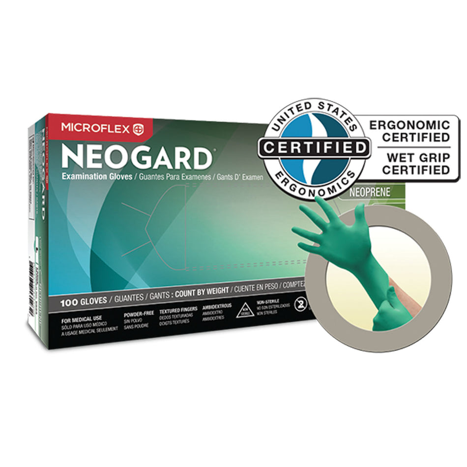 Ansell Microflex Neogard Powder-Free Medical-Grade Chloroprene Exam Gloves