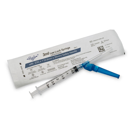 Myco Reli Safety Hypodermic Needle W/Attached Syringe - 3ML Syringe, 23G