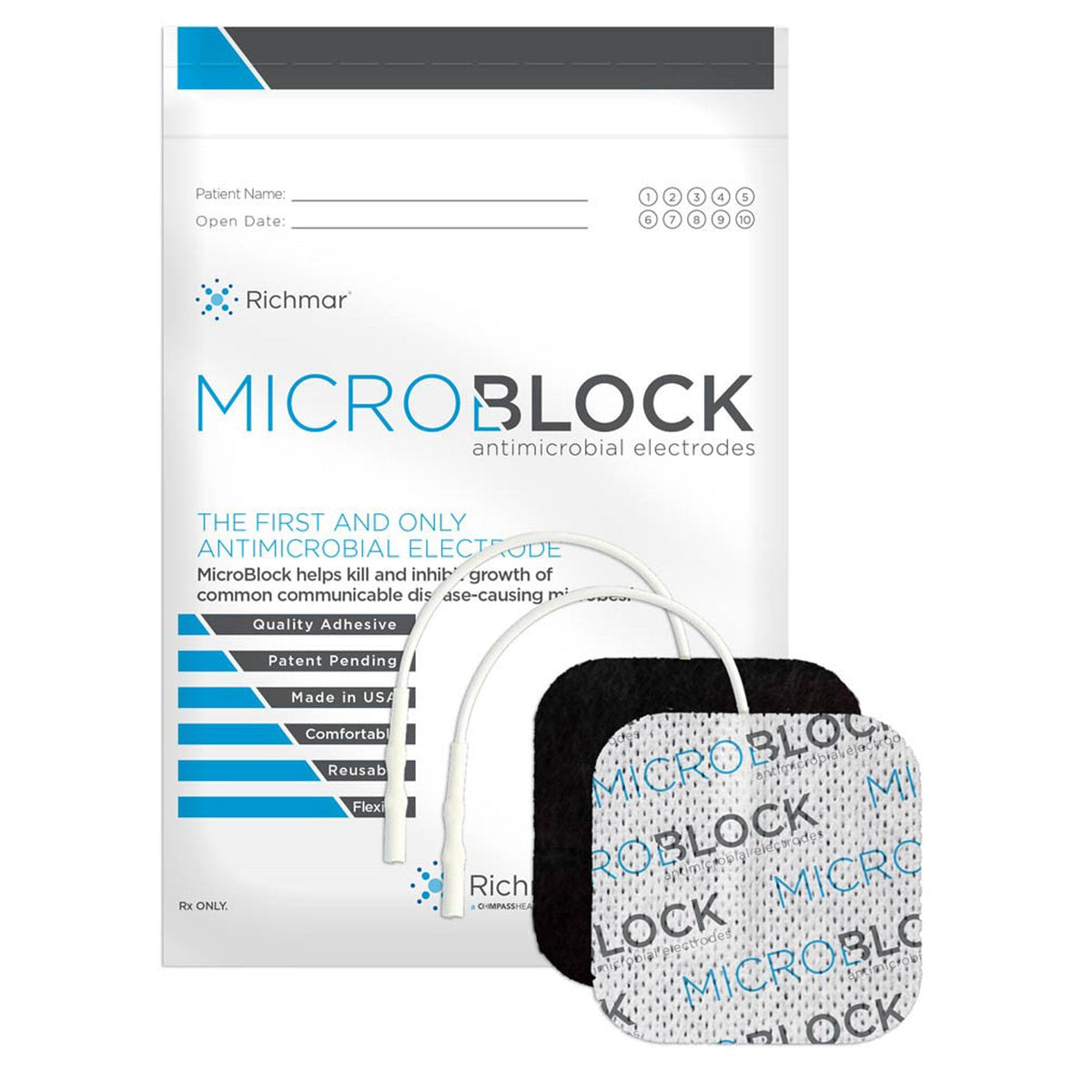 Richmar Microblock Antimicrobial Electrodes - 2" x 2" Square