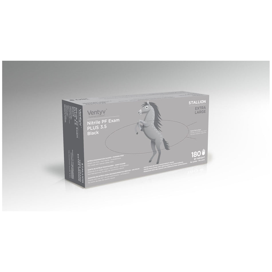 Ventyv Nitrile Powder Free Exam Glove Plus 3.5 (Stallion) - Black